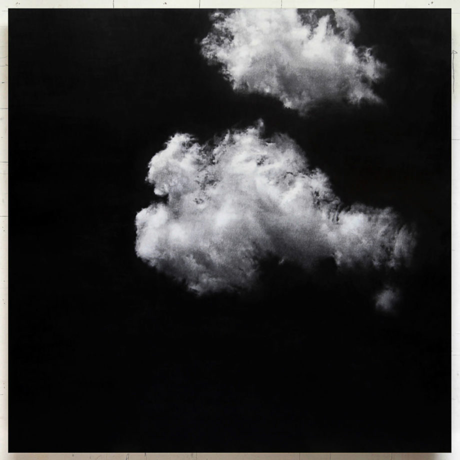 Elvio Chiricozzi, Nuvole sole, 2017. Matita su legno, cm 120 x 120